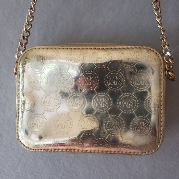 Michael Kors Gold Metallic Crossbody Bag MK Signature Logo Gold Chain Strap - Picture 6 of 11